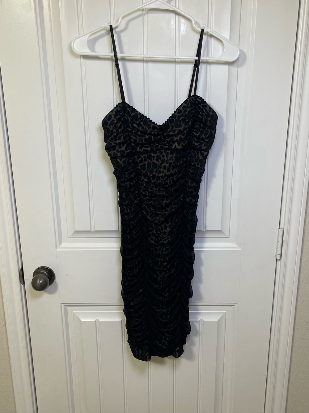 Vintage Y2K XOXO Leopard Mesh Ruched Bodycon Cami Dress Medium USA